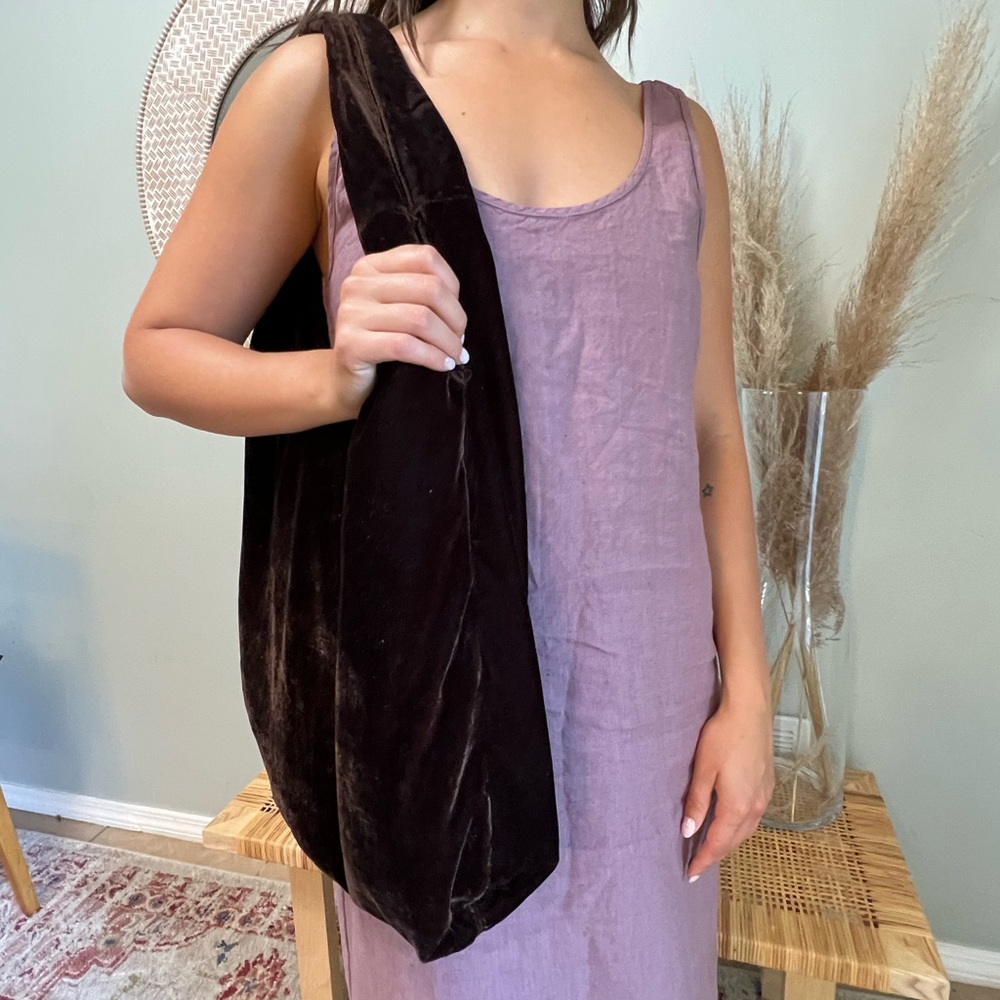 Brown, velvet shoulder bags. Great for a laptop, books, and more!